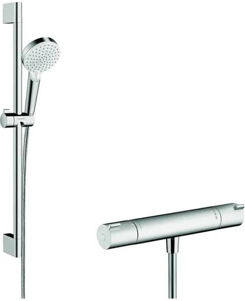 Hansgrohe Crometta Vario shower set with Ecostat 1001 CL thermostat, white/chrome